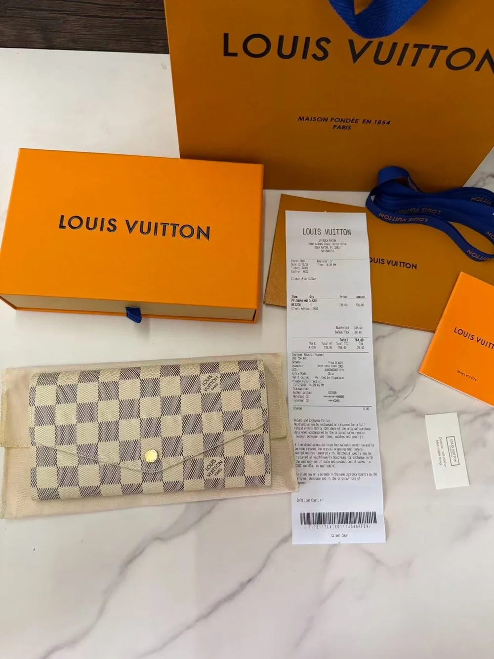 Louis Vuitton Damier Azur Check Wallet - Cream/Blue-Gray